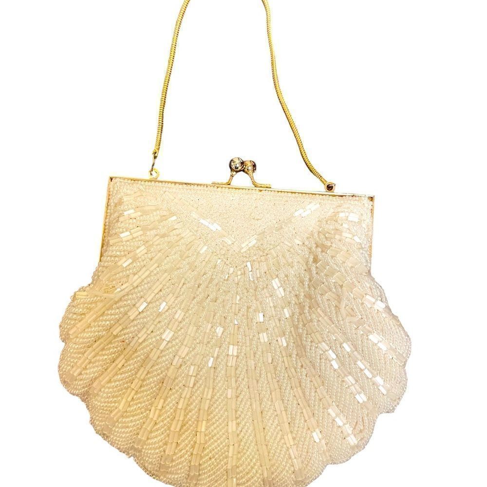 Vintage Walborg Ivory Beaded Shell Clutch